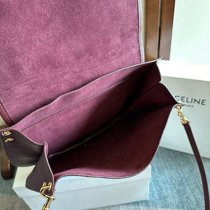 Celine Besace Soft Triomphe Bag Dark Burgundy Lambskin