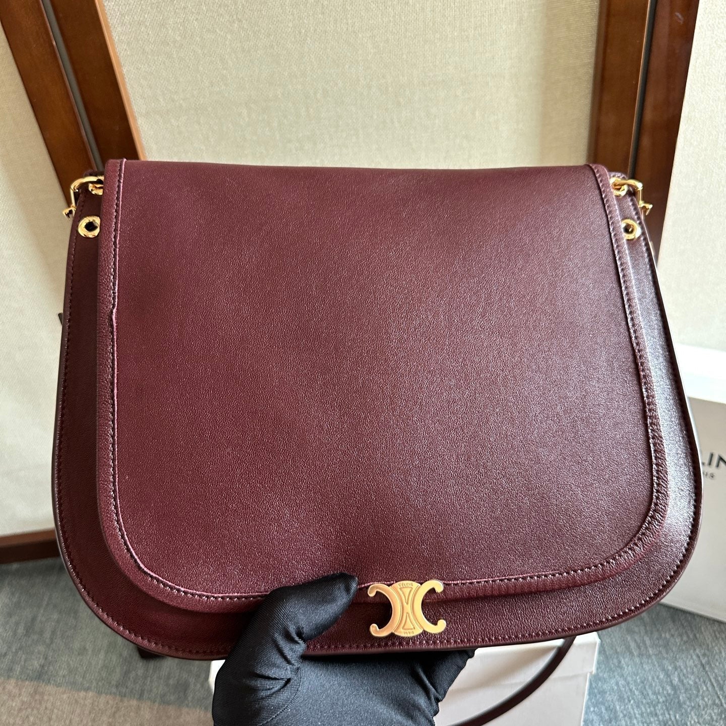 Celine Besace Soft Triomphe Bag Dark Burgundy Lambskin