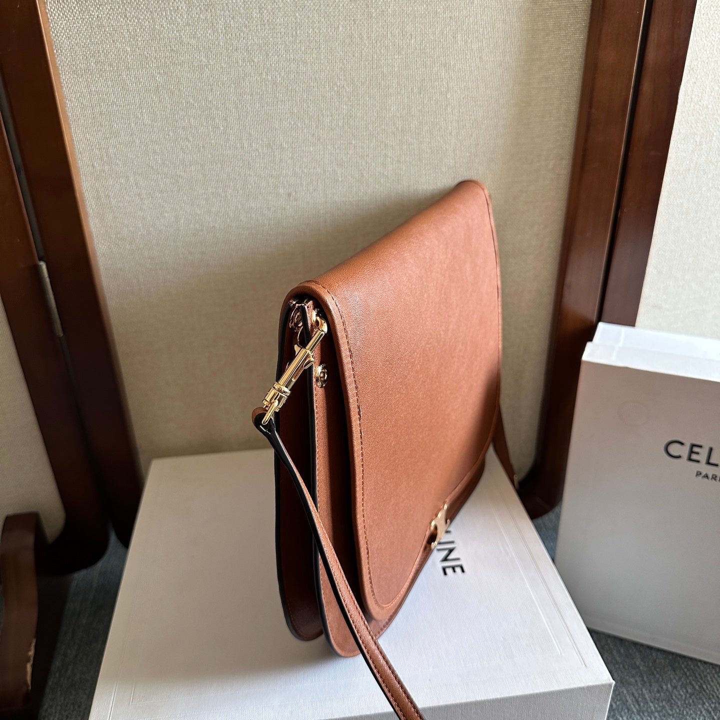 Celine Besace Soft Triomphe Bag Brown Lambskin