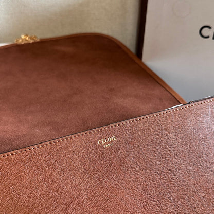 Celine 2026 Besace Triomphe Bag 32cm Tan Shiny Lambskin 276305
