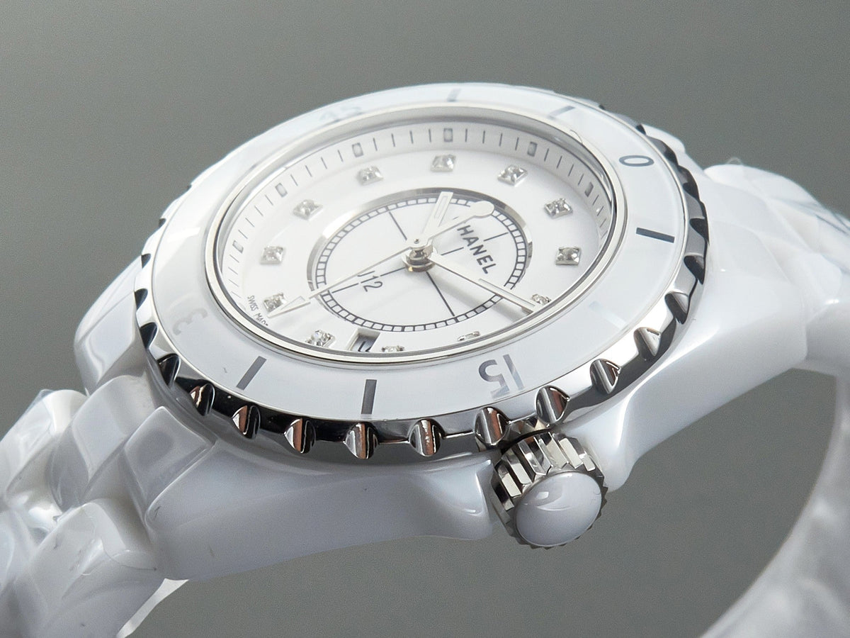 J12 Date Quartz White Ceramic Diamond Numerals White Dial