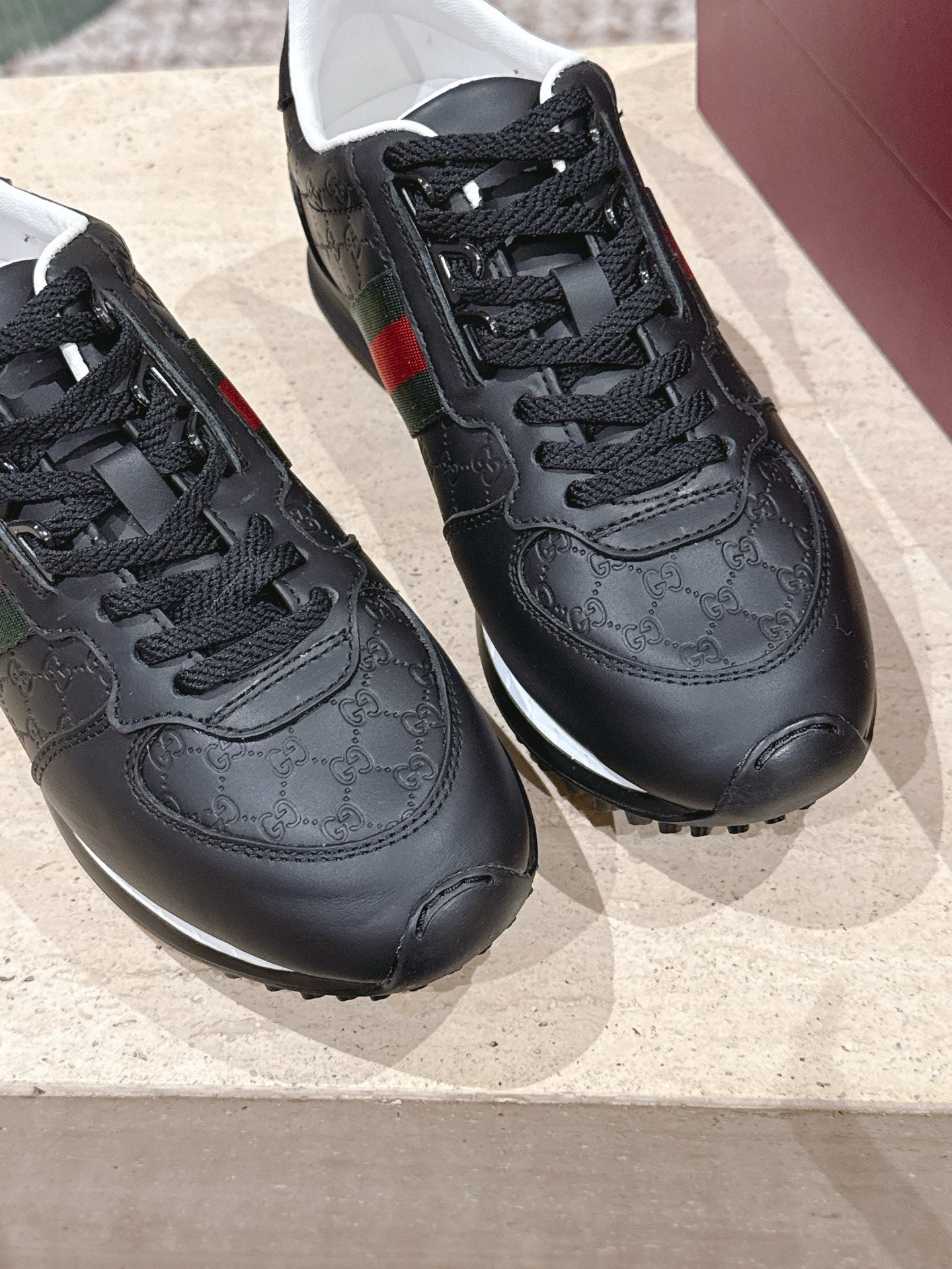 GG 26 Couple Sneakers Dark Red Beige Cowhide 630703