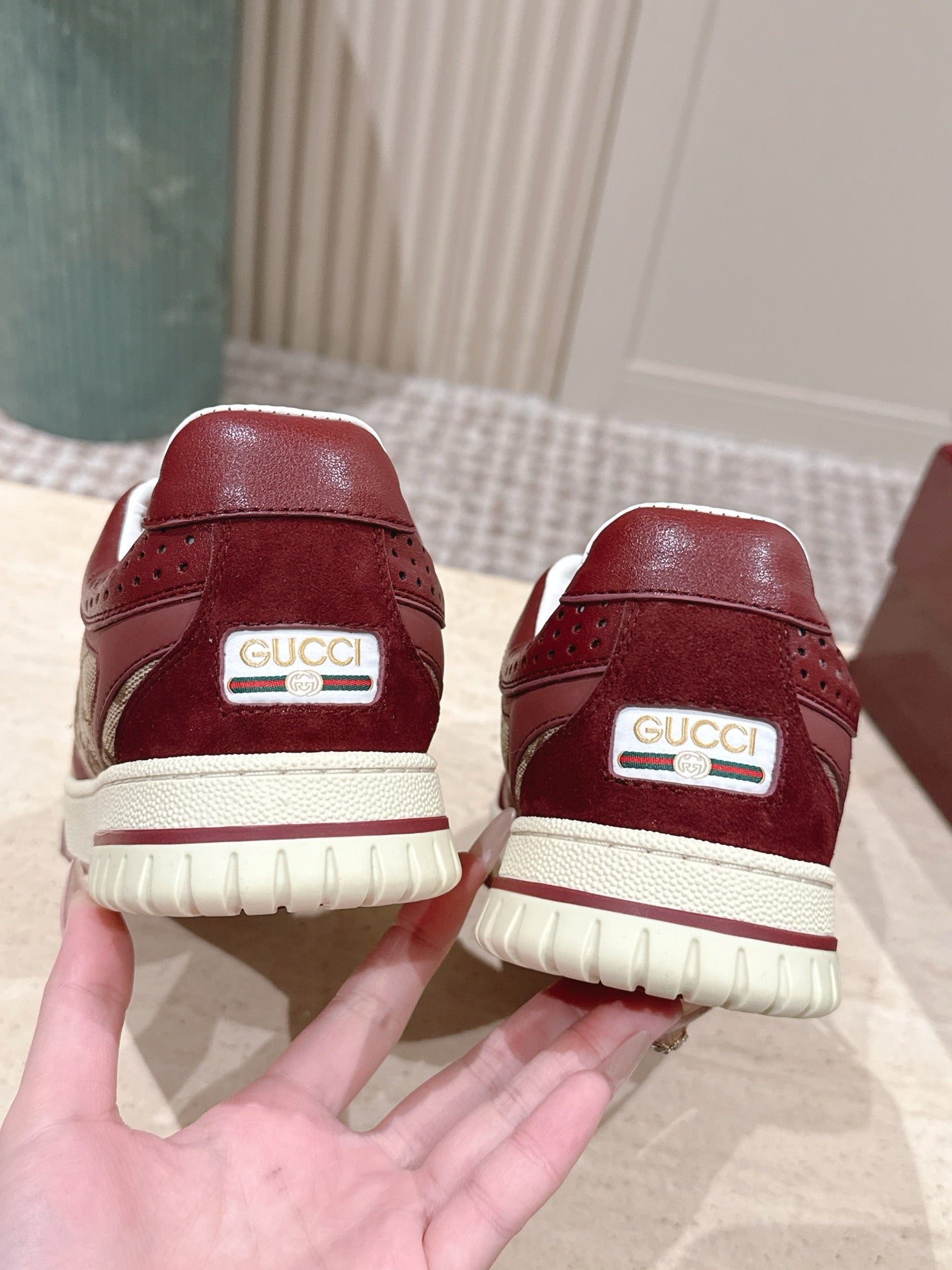 GG 26 Couple Sneakers Dark Red Beige Cowhide 630704
