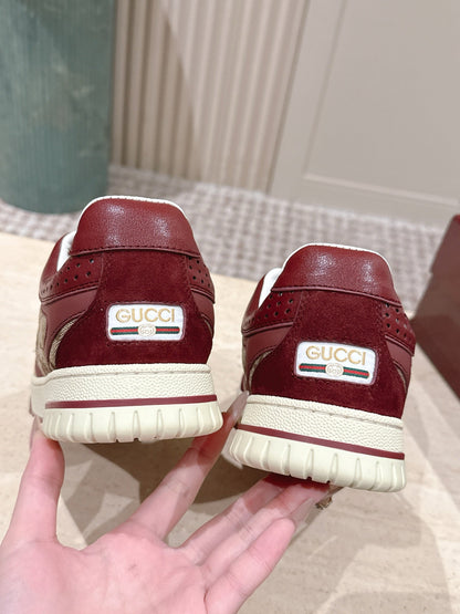 GG 26 Couple Sneakers Dark Red Beige Cowhide 630704
