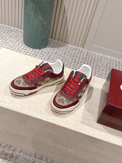 GG 26 Couple Sneakers Dark Red Beige Cowhide 630704