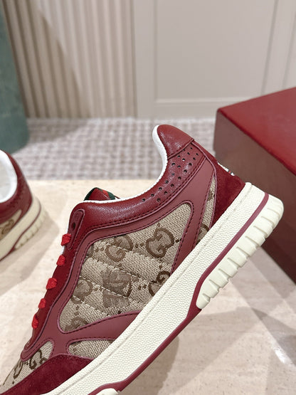 GG 26 Couple Sneakers Dark Red Beige Cowhide 630704