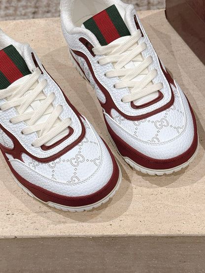 GG 26 Couple Sneakers White Burgundy Cowhide 630706