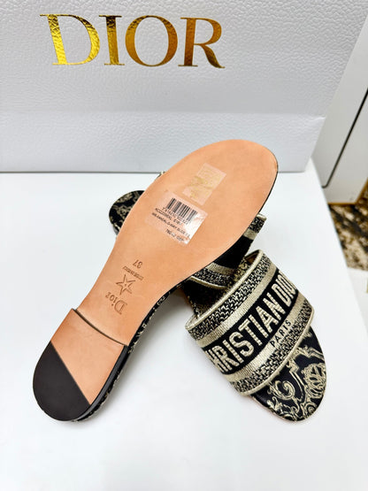 CD 26s Embroidered Sandals White Gold Genuine Leather 683023