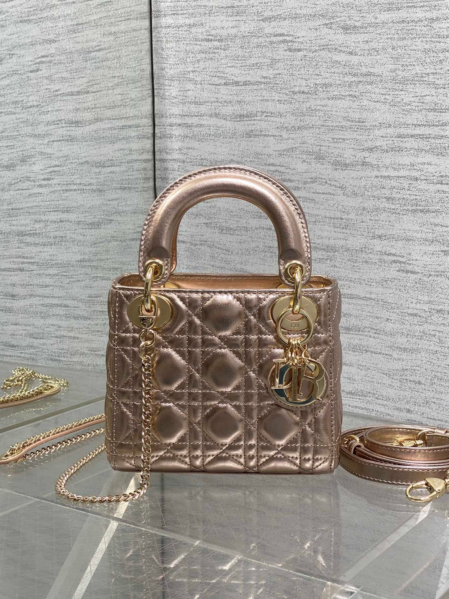 Dior 2026 Mini Lady Dior Bag Rose Gold Lambskin 270518