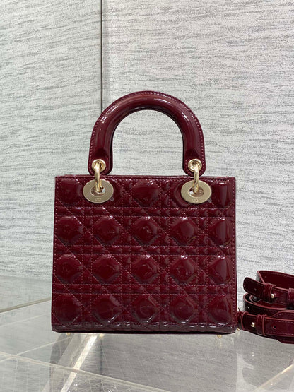 Dior 2026 Bow Lady Dior 20cm Red Patent Leather 289215