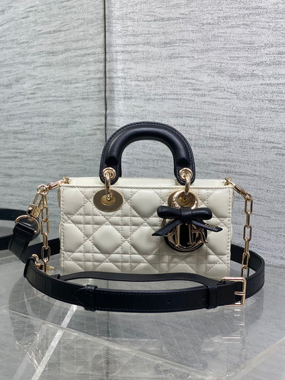 Dior 2026 Bow D-Joy Micro Bag White Black Lambskin 284127