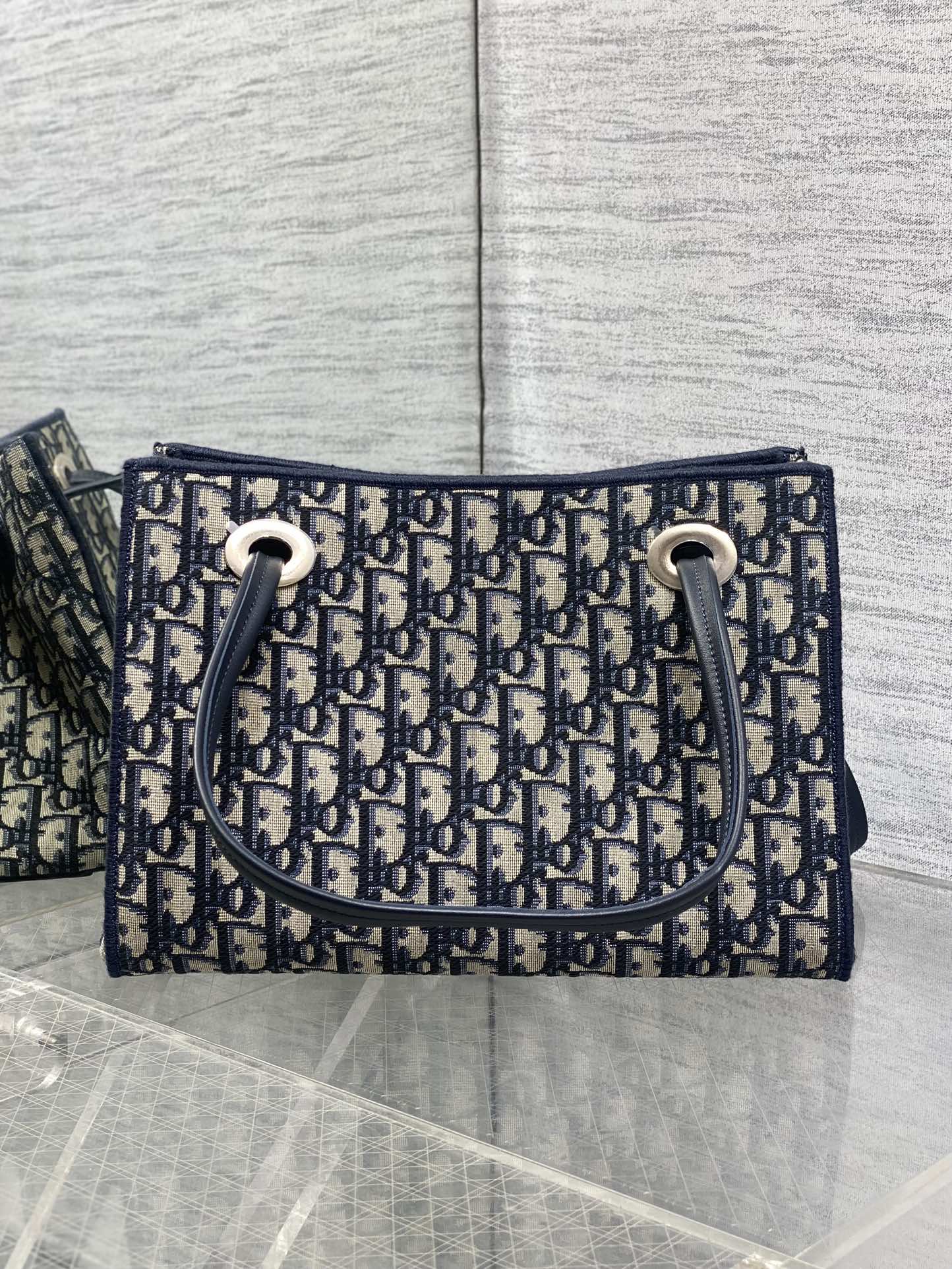 Dior 2026 Small Shopping Bag Blue Beige Canvas Leather 284287