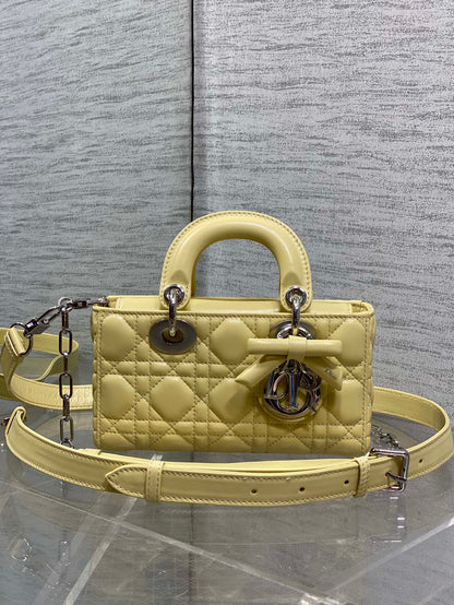 Dior 2026 Bow Lady D-Joy 19cm Yellow Cannage Lambskin With Silver Charm 286561