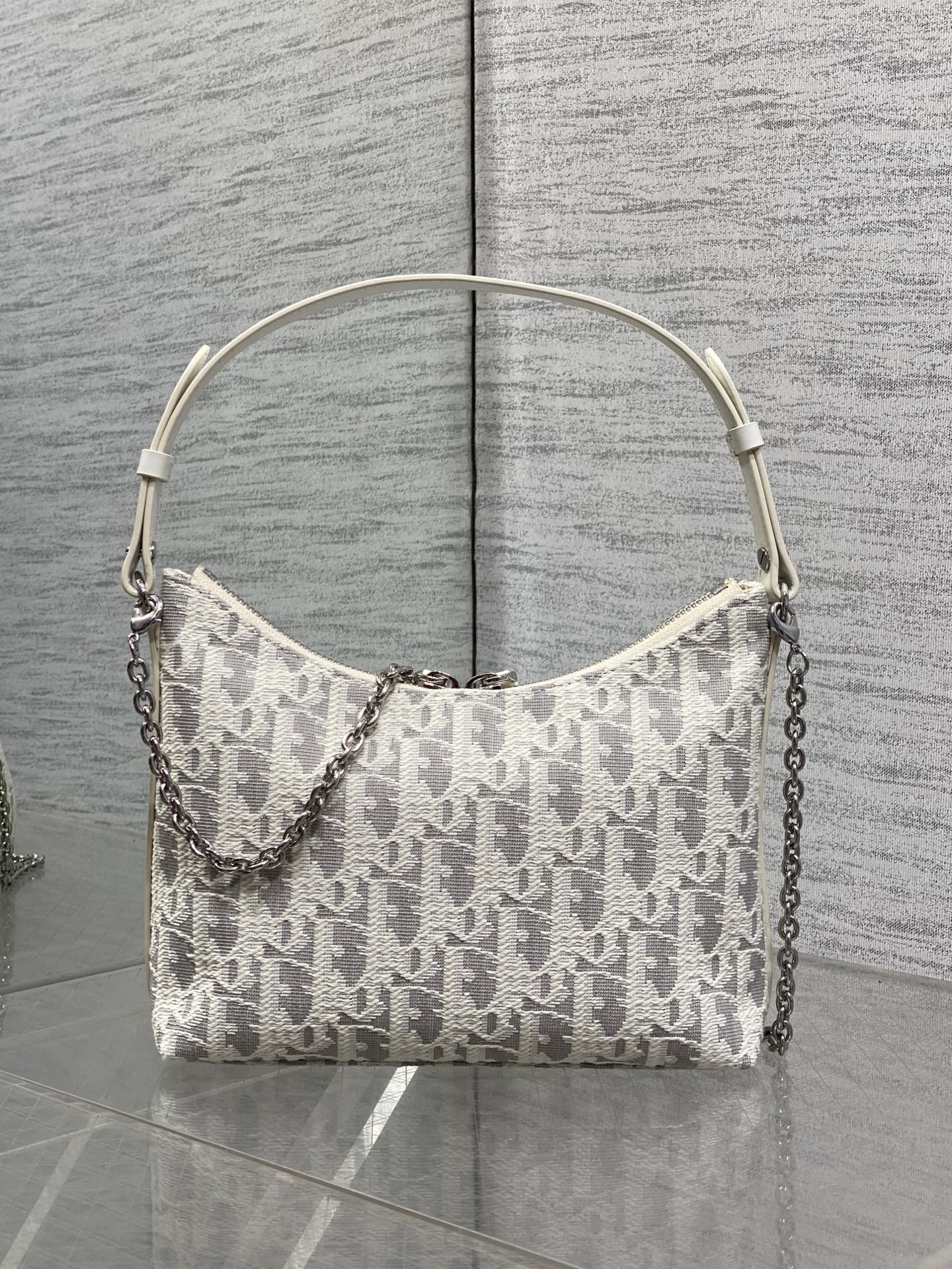 Dior 2026 Diorling 19cm Bag White Grey Cotton Calfskin 289144