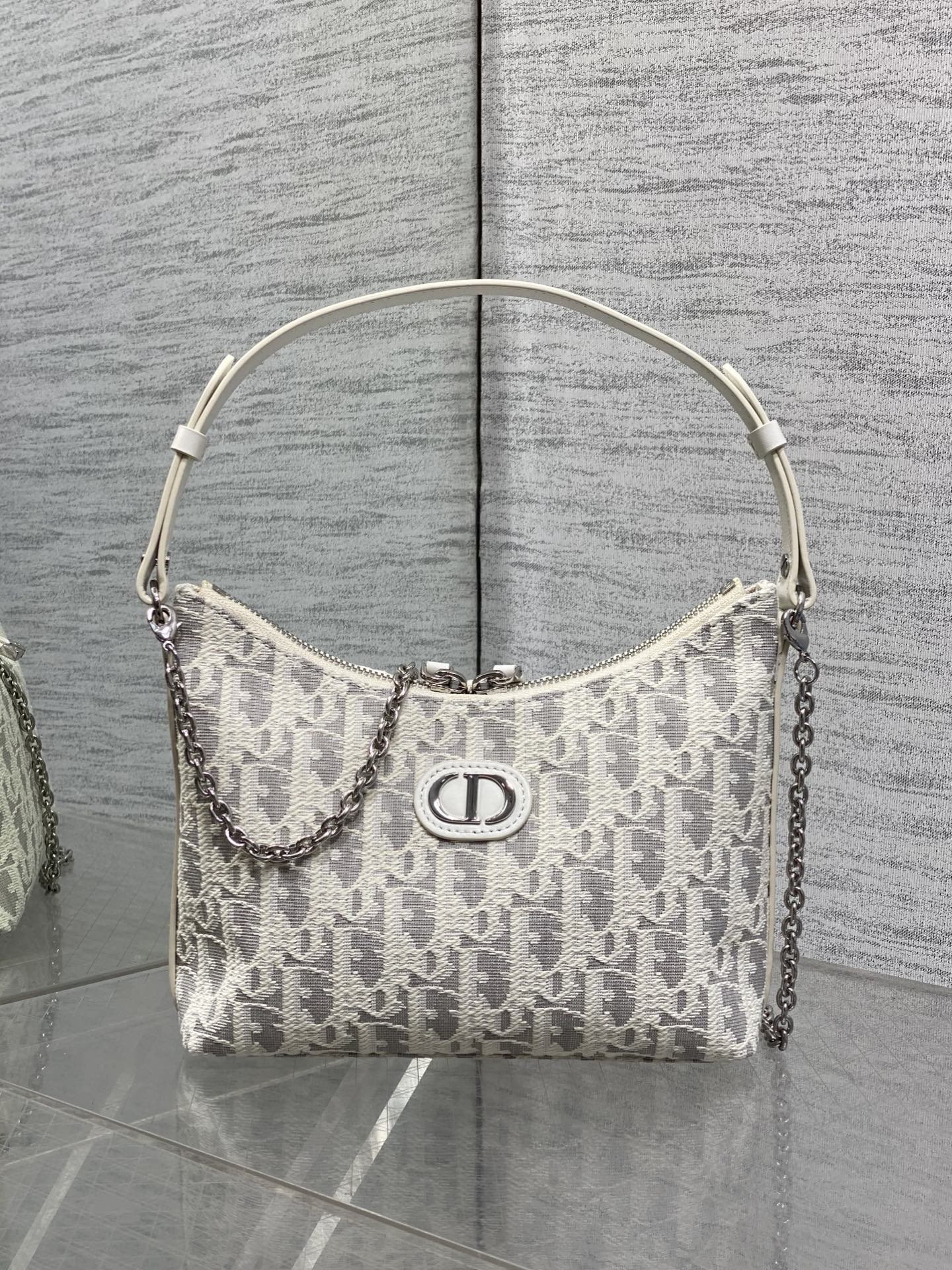 Dior 2026 Diorling 19cm Bag White Grey Cotton Calfskin 289144