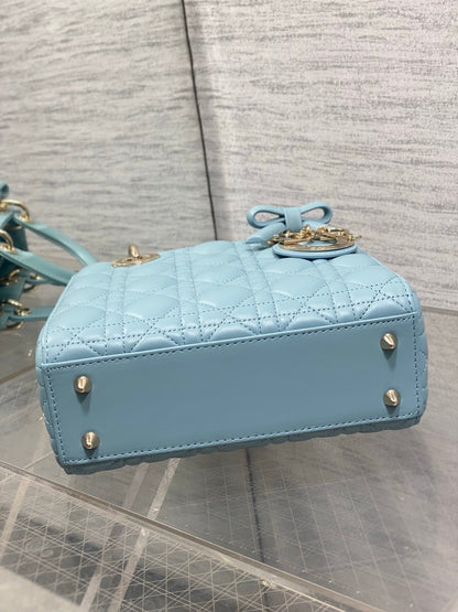 Dior 2026 Bow Lady Dior Tourmaline Blue Cannage Lambskin 289166