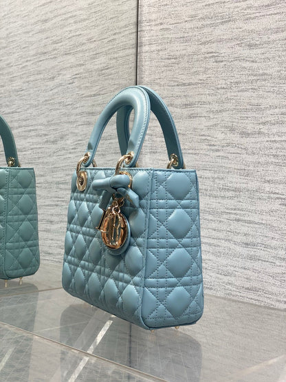 Dior 2026 Bow Lady Dior Tourmaline Blue Cannage Lambskin 289166