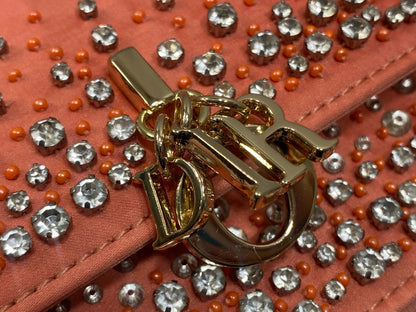 Dior 2026 Crystal Embellishments Lady Bag 24cm Coral Orange Leather 355276