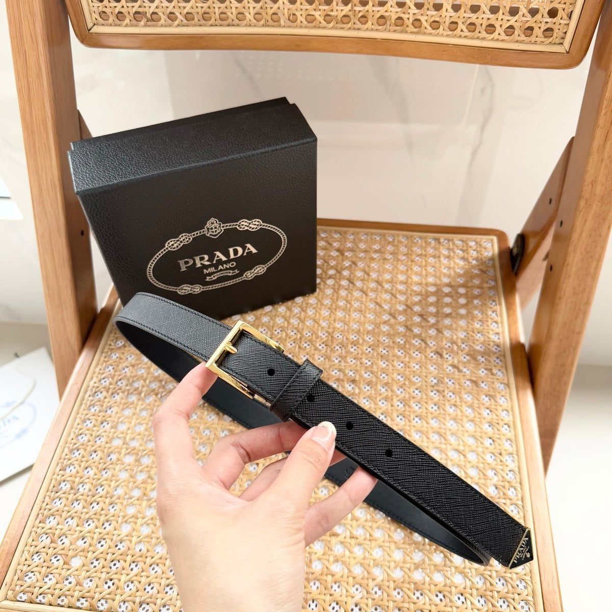PRADA 25S BELT 25 MM IN BLACK CALFSKIN 542645