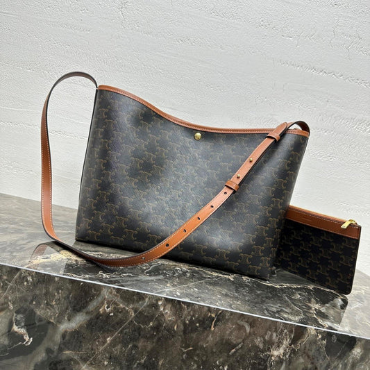 Celine Soft Shopper Bag in Triomphe Brown Black Canvas and Calfskin