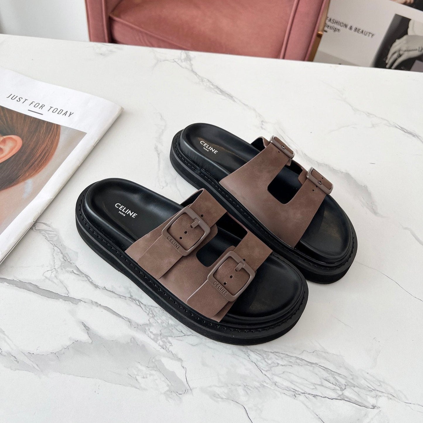 Celine 25C Dad Sandal Mule Ivory Brown Leather 238144