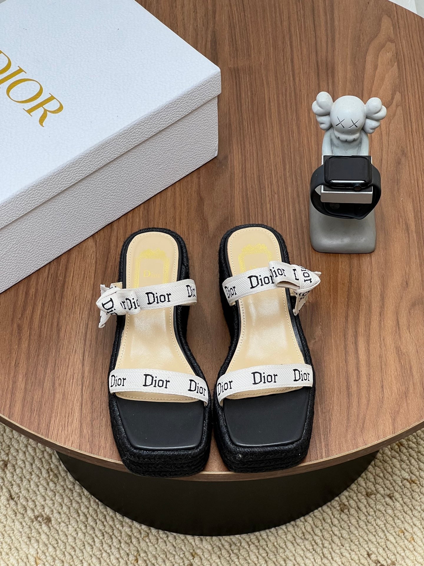 Dior 2026 Wedge Sandals 75mm with Straps Cotton Raffia 846580