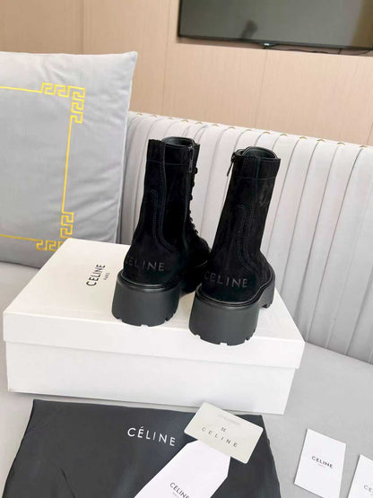 Celine 25s Triomphe Rangers Mid Lace-Up Boot Black Suede