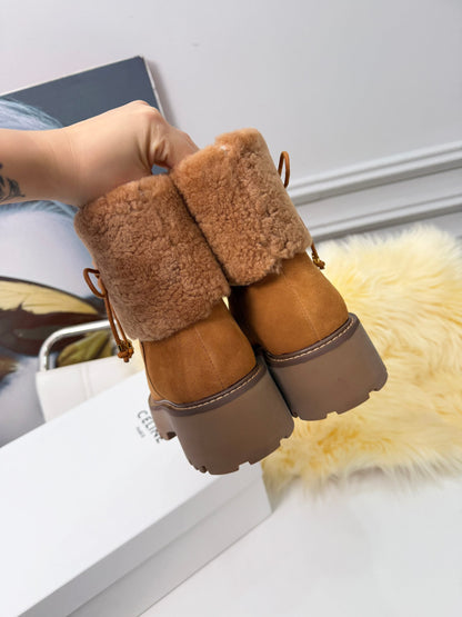 Celin Spring Runway Ankle Boots Brown Fur Suede 567510