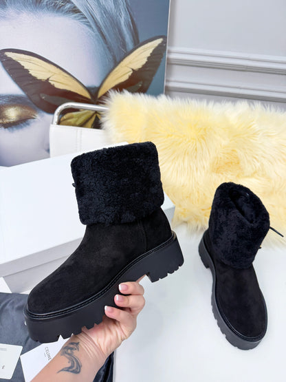 Celin Spring Runway Ankle Boots Black Fur Suede 567511