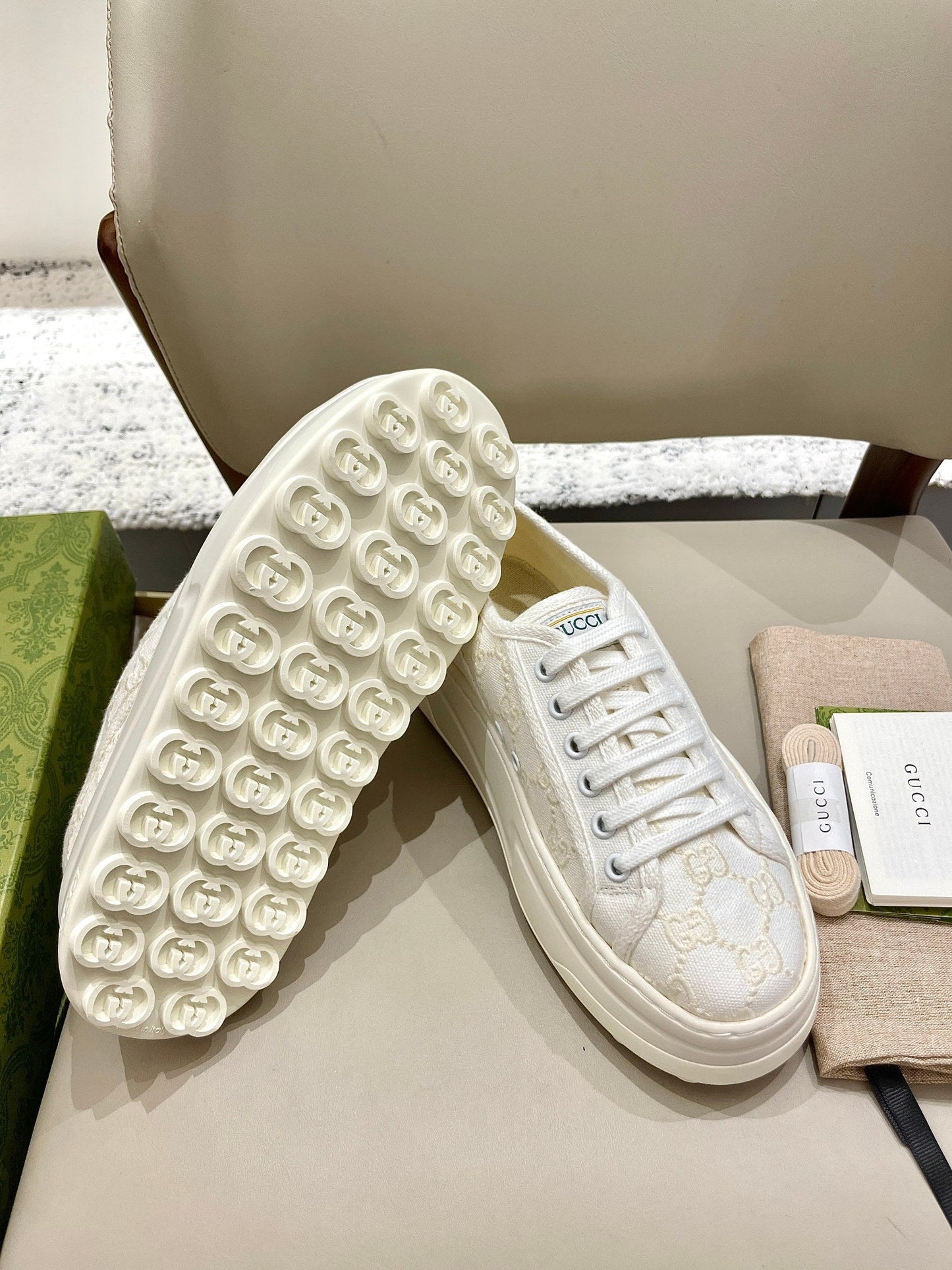 GG 26 Platform Sneaker White Cream Canvas 632837