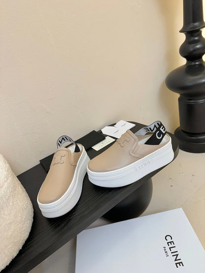 CELINE Block Wedge Mule Cream Calfskin 235719