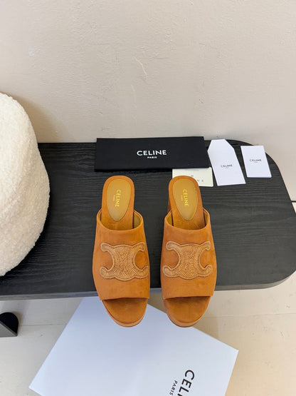 CELINE 25C Elena Mule Copper Brown Suede 235723