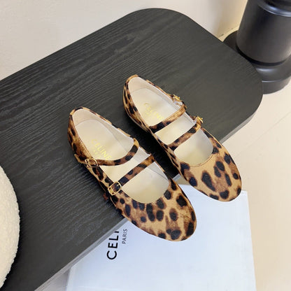 CL Les Ballerines Double Strap Ballerina In Leopard Printed Hairy Calfskin 325022