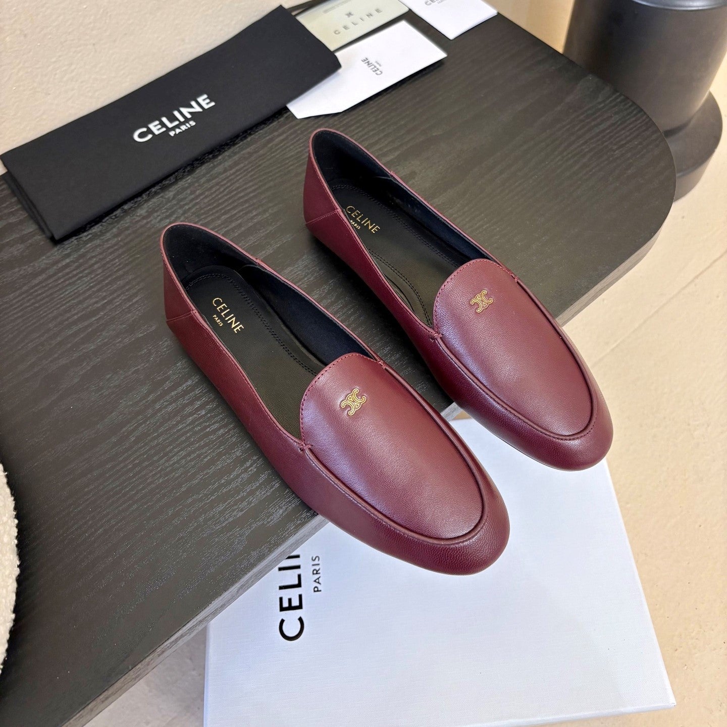 Celine Aura Loafer Burgundy Goatskin 606416