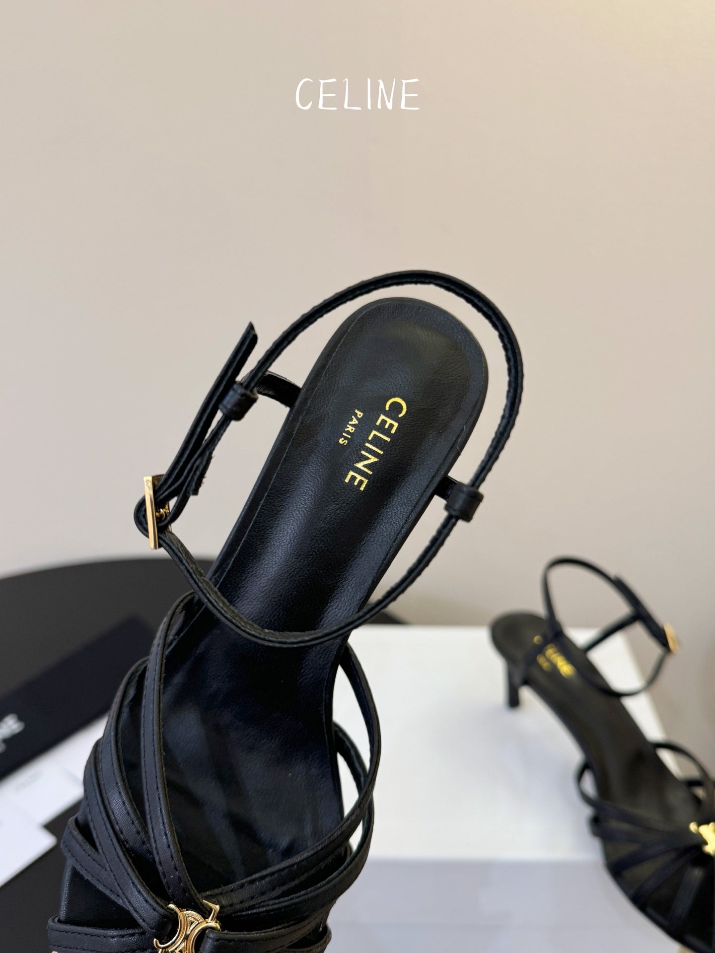 Celine Triomphe Sandal 6.5cm Black Lambskin 835889