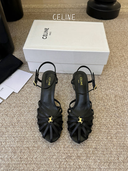Celine Triomphe Sandal 6.5cm Black Lambskin 835889