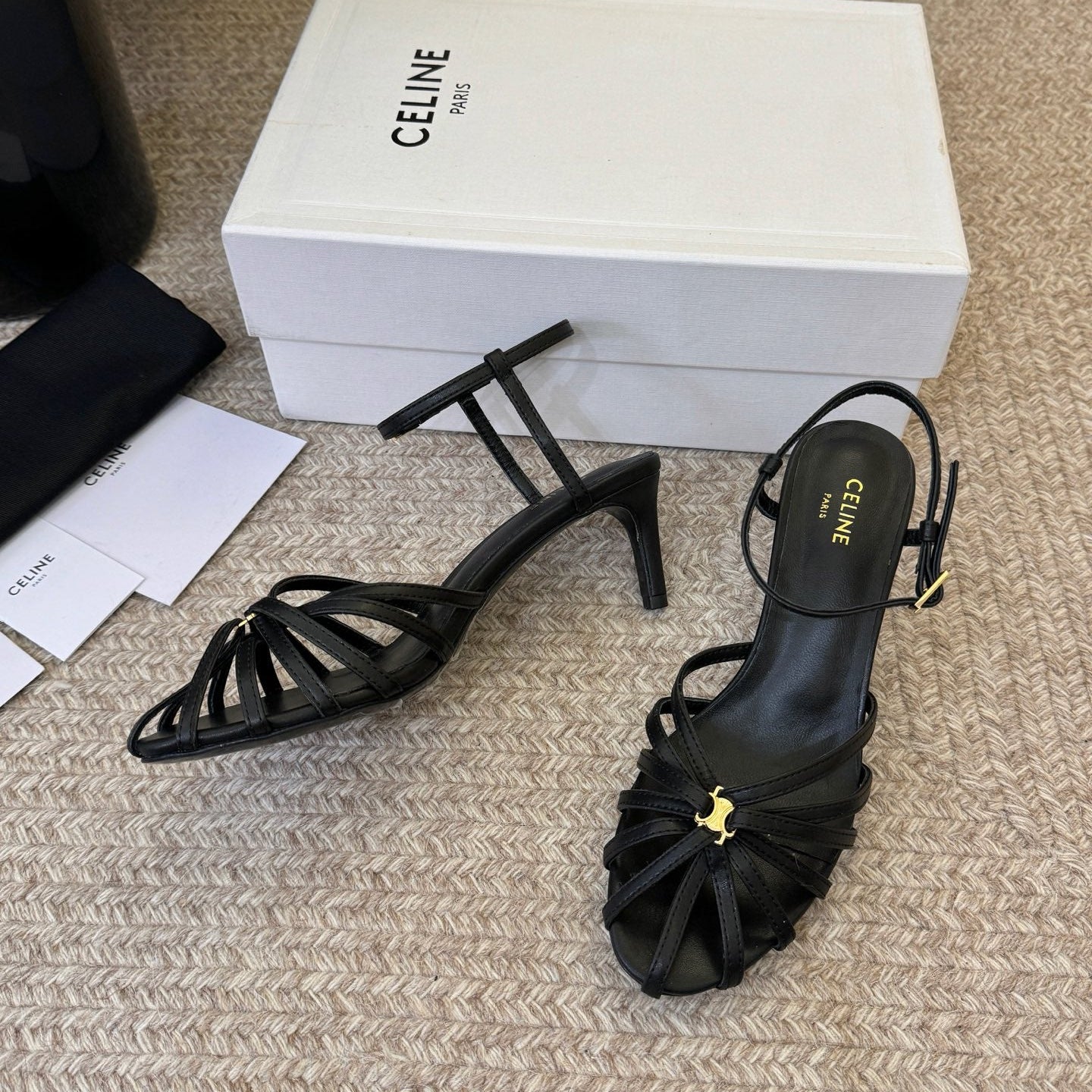 Celine Triomphe Sandal 6.5cm Black Lambskin 835889
