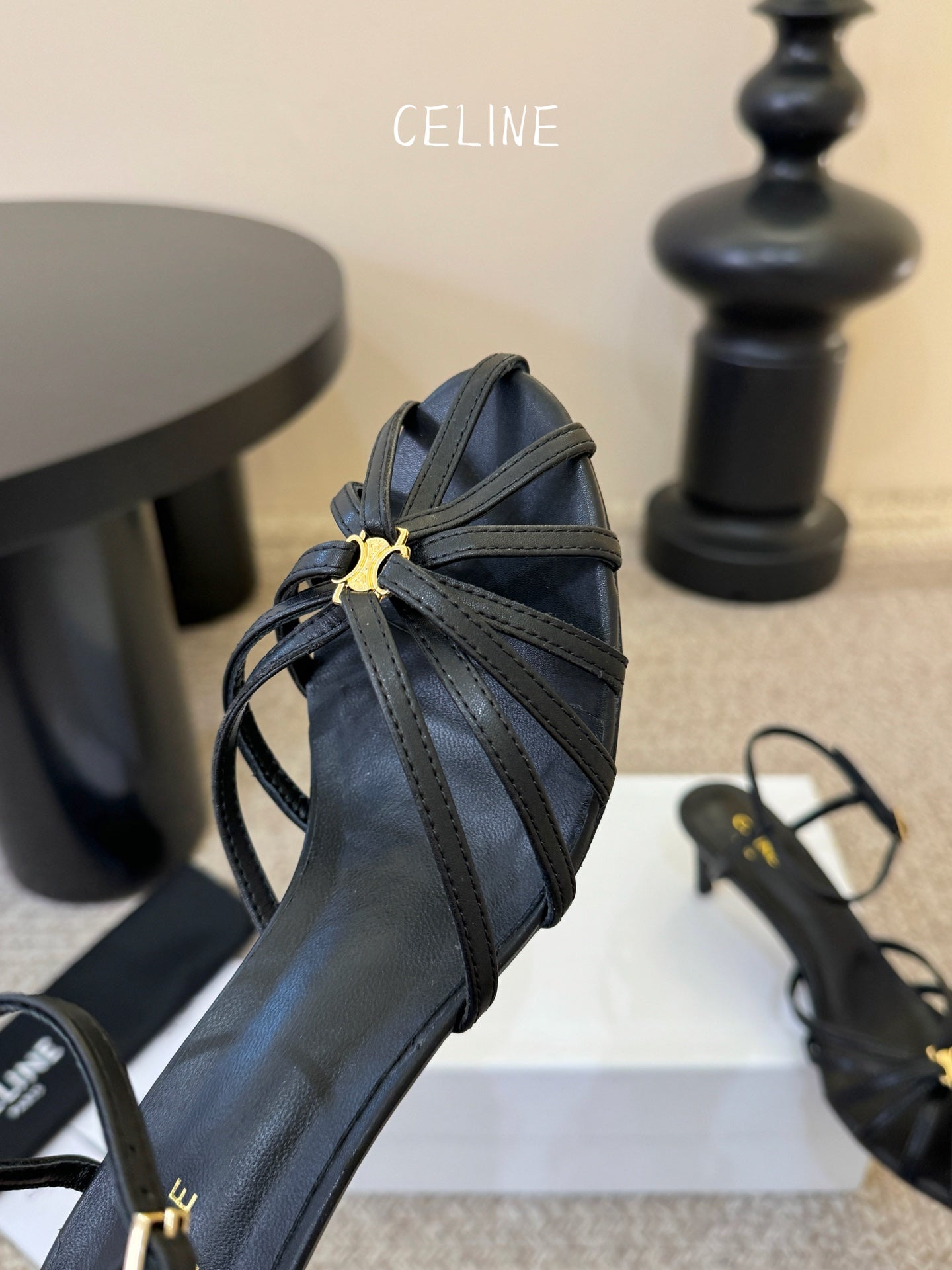 Celine Triomphe Sandal 6.5cm Black Lambskin 835889