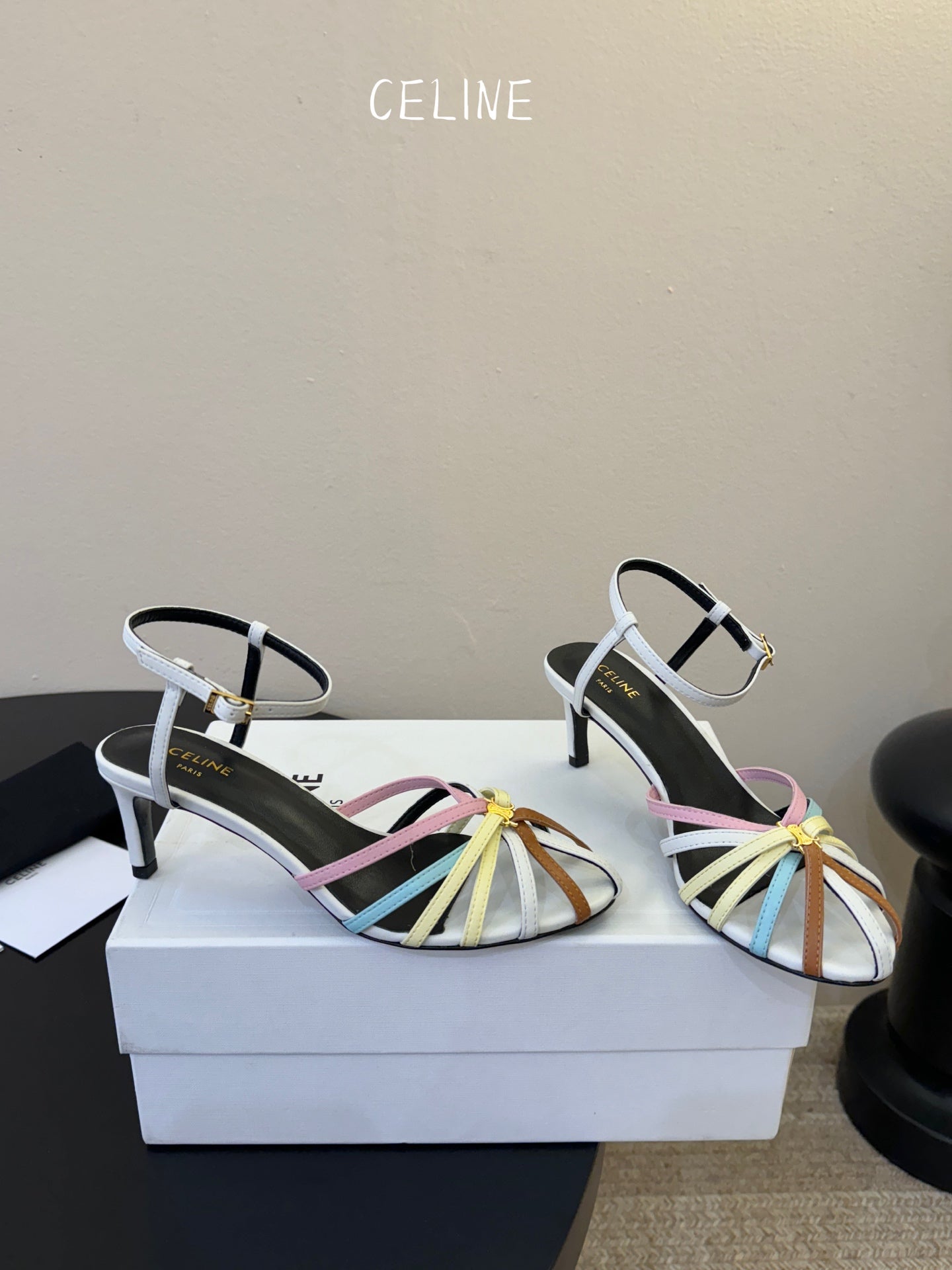 Celine Triomphe Sandal 6.5cm Multicolor Lambskin 835892