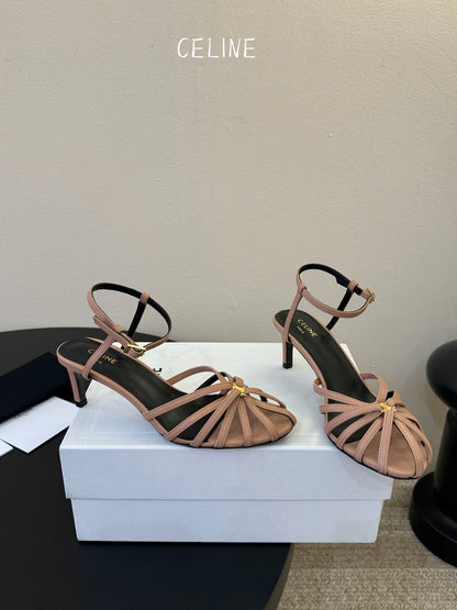 Celine Triomphe Sandal 6.5cm Brown Lambskin 835893