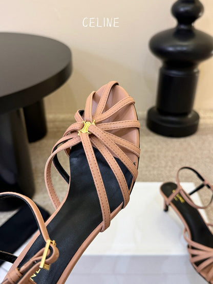 Celine Triomphe Sandal 6.5cm Brown Lambskin 835893