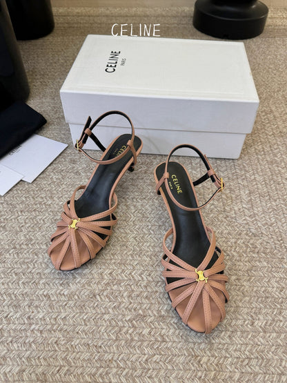Celine Triomphe Sandal 6.5cm Brown Lambskin 835893