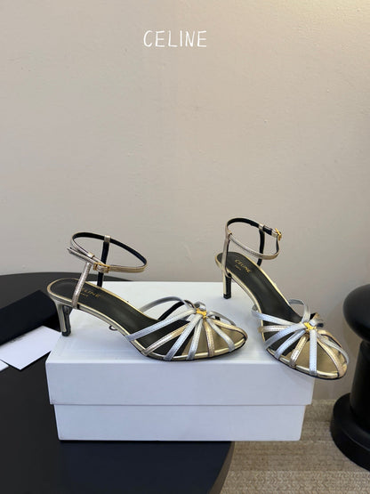 Celine Triomphe Sandal 6.5cm Sliver Laminated Lambskin 835895