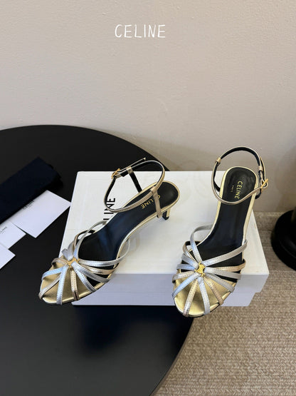 Celine Triomphe Sandal 6.5cm Sliver Laminated Lambskin 835895