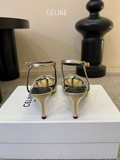 Celine Triomphe Sandal 6.5cm Sliver Laminated Lambskin 835895