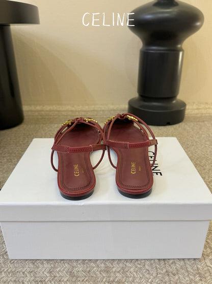 Celine Triomphe Strappy Flat Sandals Burugndy Lambskin 934184