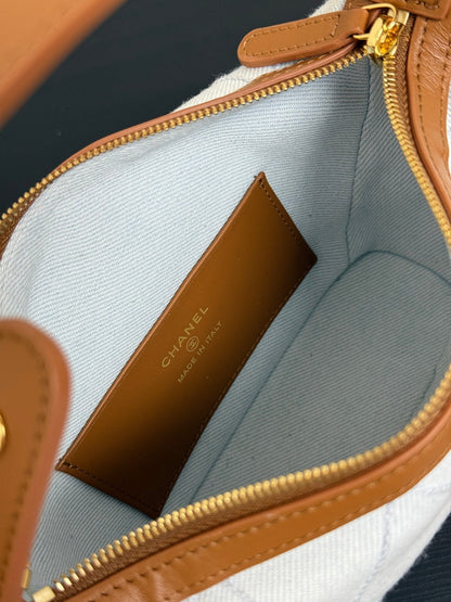 Chanel 2026 Mini CC Hobo Pouch 21cm Light Blue mix Brown Denim Leather