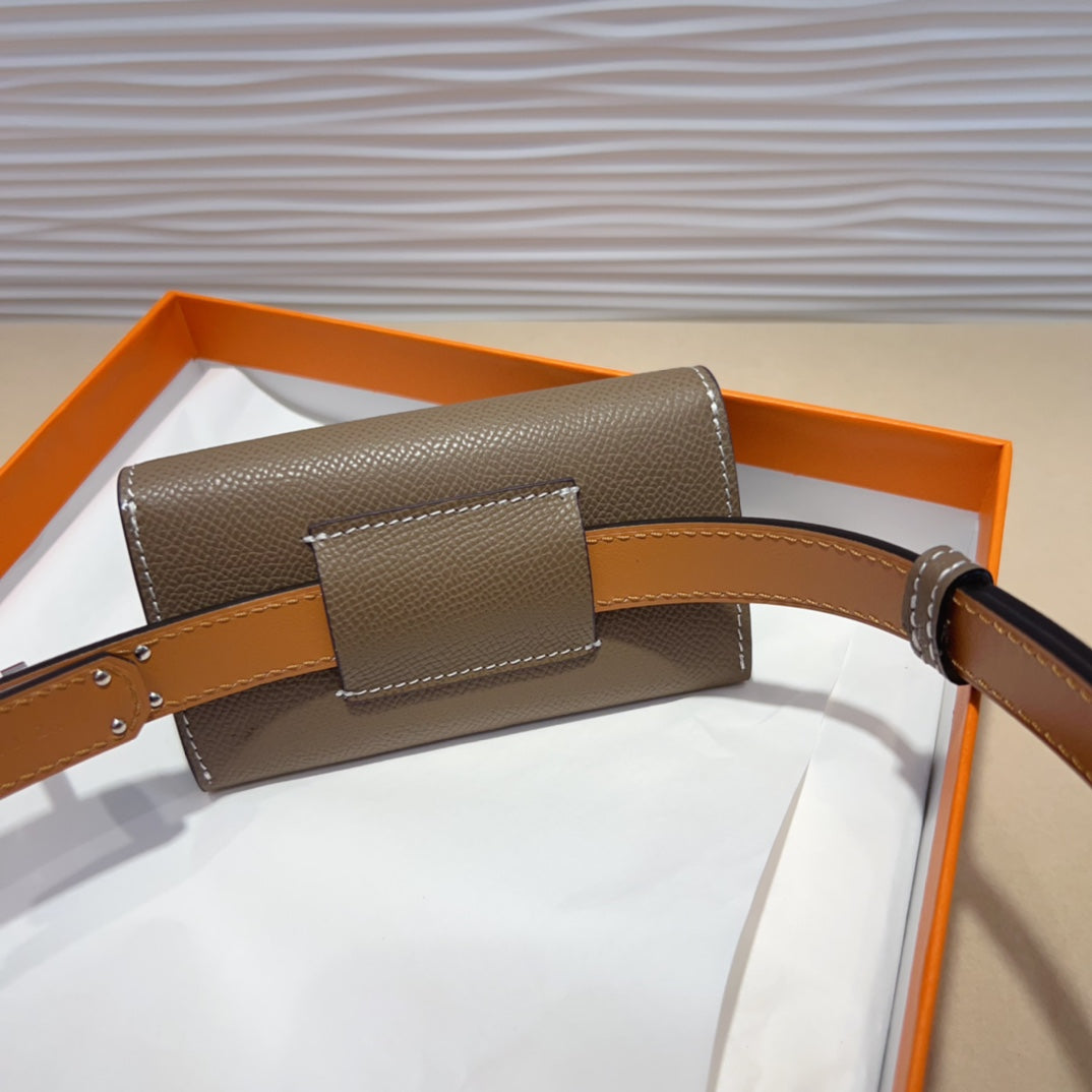 HM KELLY DARK BROWN POCKET 18MM BELT LEATHER SILVER HARDWARE
