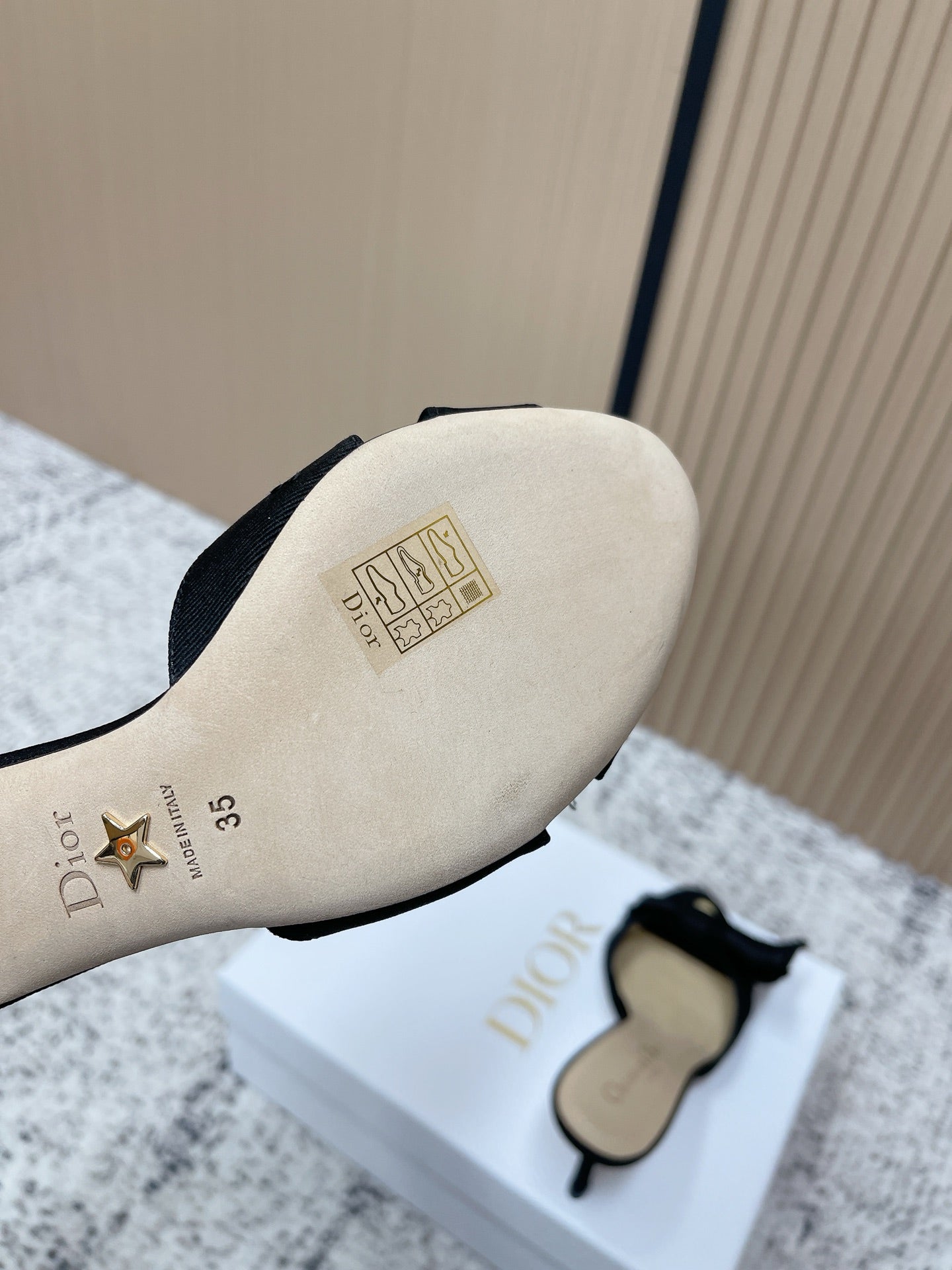 CD 26s High Heel Slippers 75 Black Beige Canvas Leather 643490