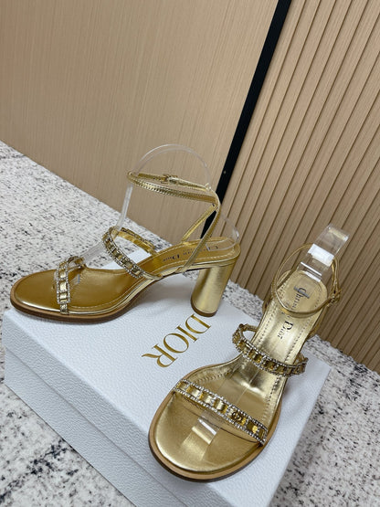 CD 26s High Heel Sandals 80 Gold Champage Genuine Leather 643497